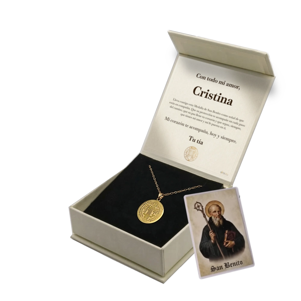 Medalla San Benito de Acero · Tarjeta con Oración