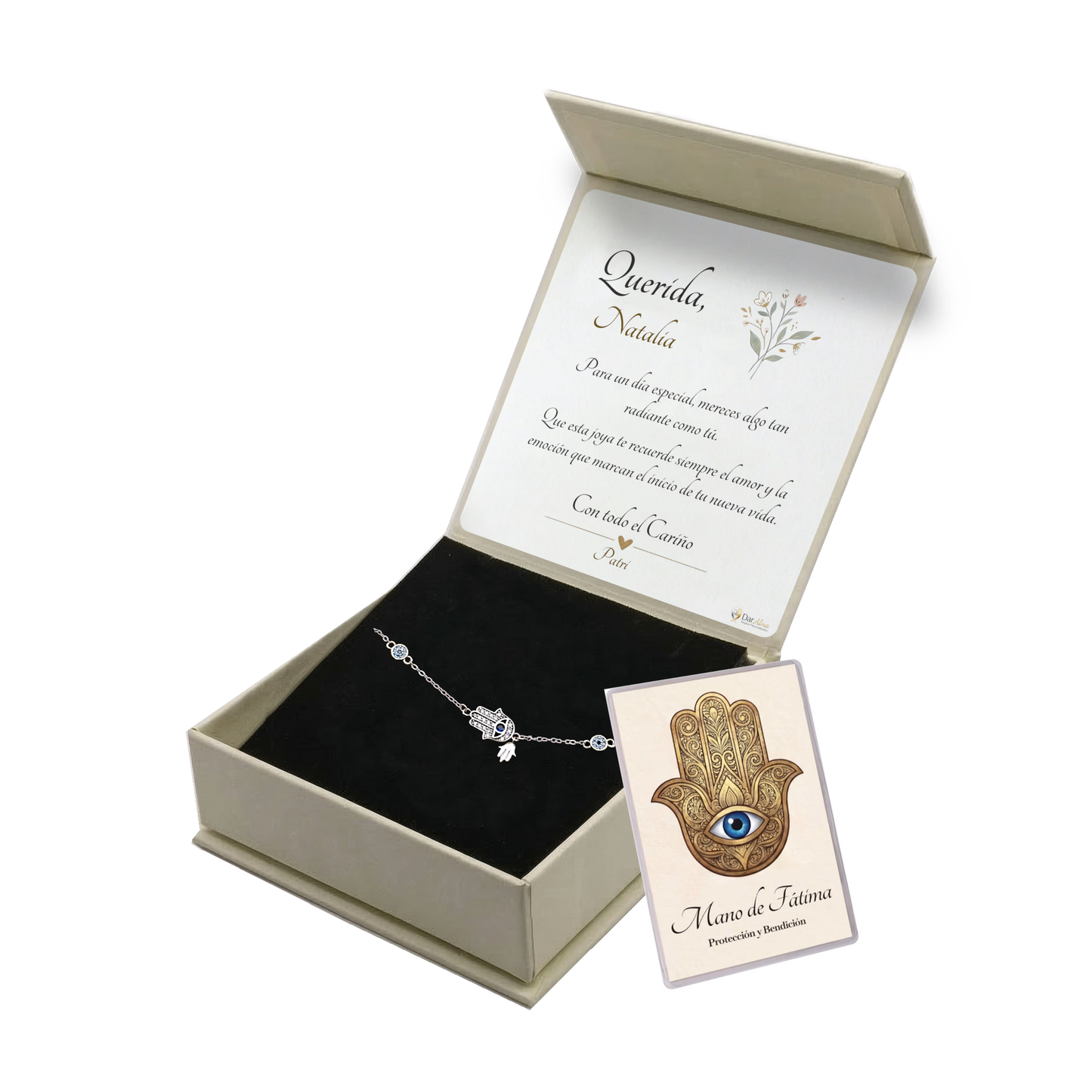 Pulsera Protectora en Plata. Ed. "Día Especial" + Tarjeta con Oración DarAlma - El Arte de Emocionar
