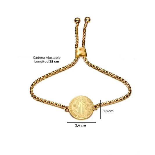 Pulsera San Benito de Acero · Tarjeta con Oración