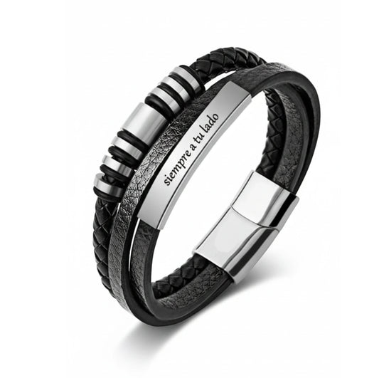 Pulsera de Cuero y Acero · Vínculo Eterno
