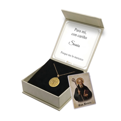 Colgante San Benito en Inox. Ed. "Para mí" + Tarjeta con Oración