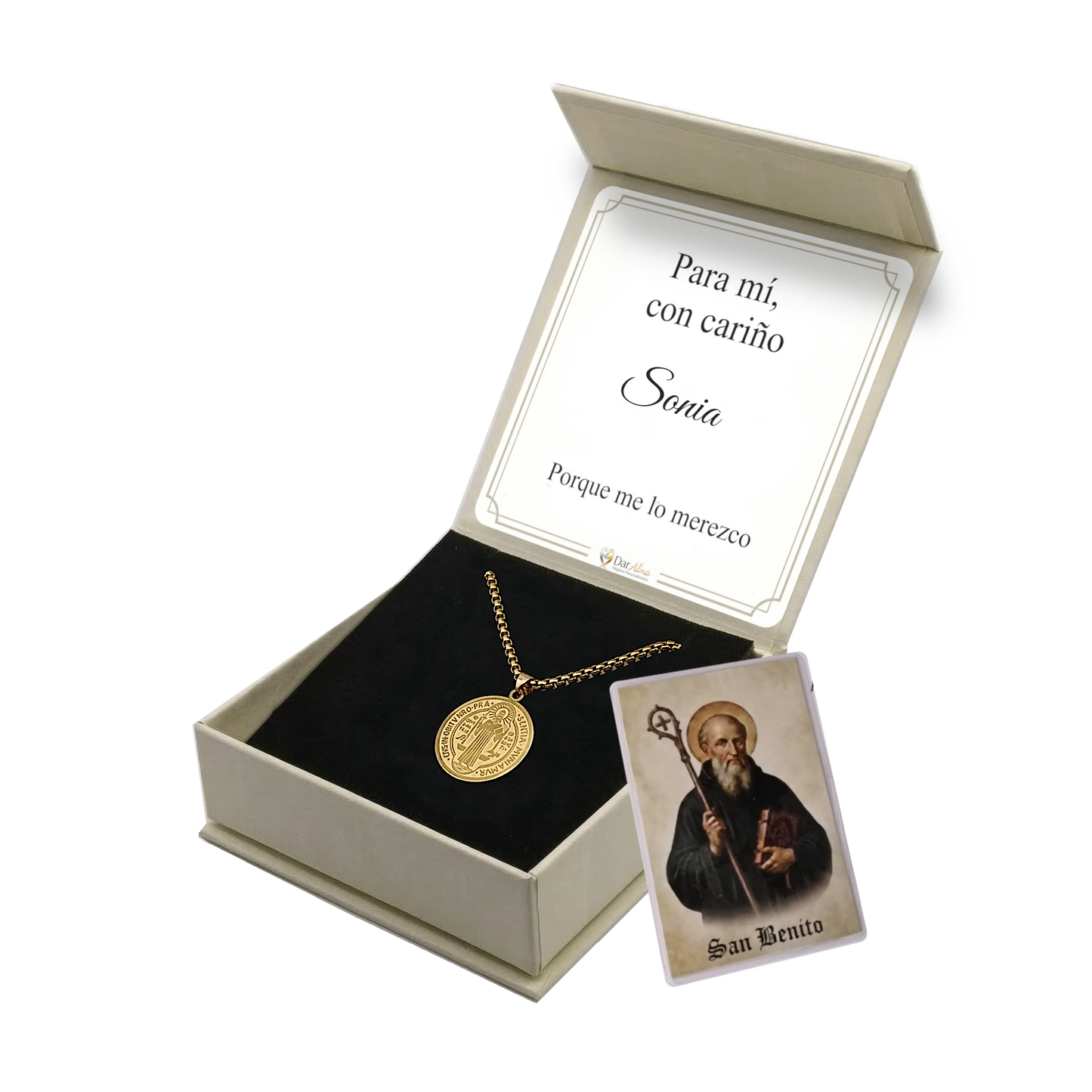 Colgante San Benito en Inox. Ed. "Para mí" + Tarjeta con Oración