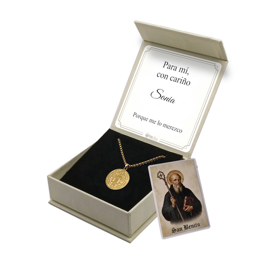 Colgante San Benito en Inox. Ed. "Para mí" + Tarjeta con Oración
