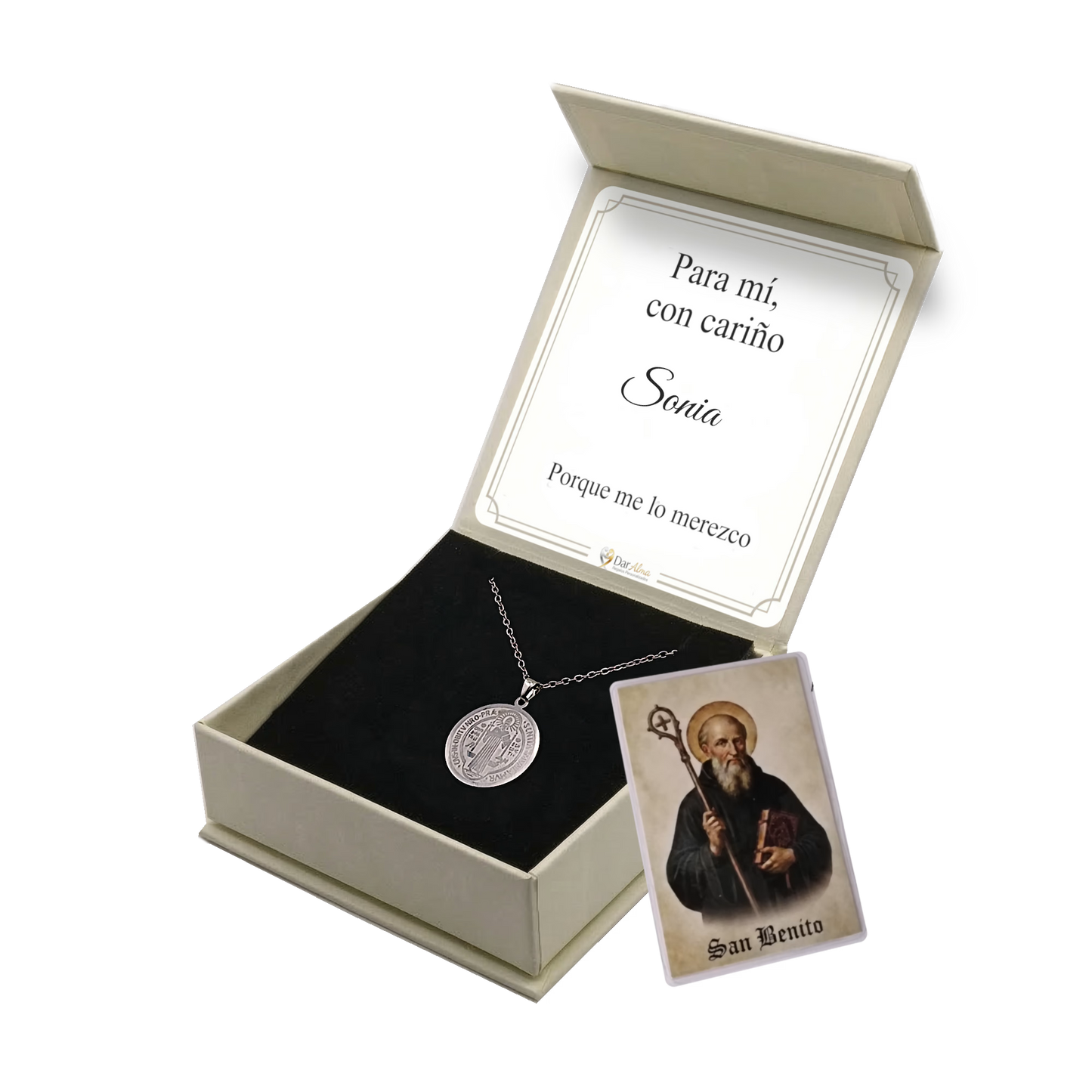 Colgante San Benito en Inox. Ed. "Para mí" + Tarjeta con Oración