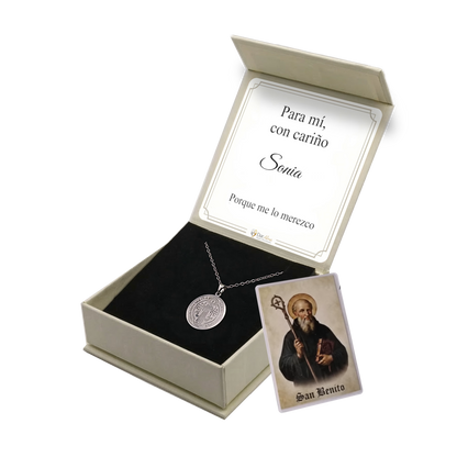 Colgante San Benito en Inox. Ed. "Para mí" + Tarjeta con Oración
