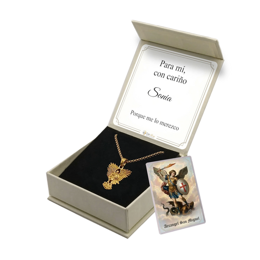 Colgante Arcangel San Miguel en Inox. Ed. "Para mí" + Tarjeta con Oración