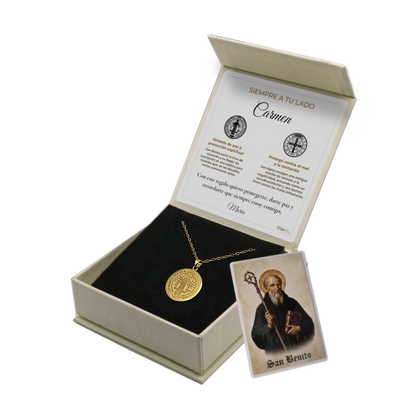 Medalla San Benito de Acero · Tarjeta con Oración