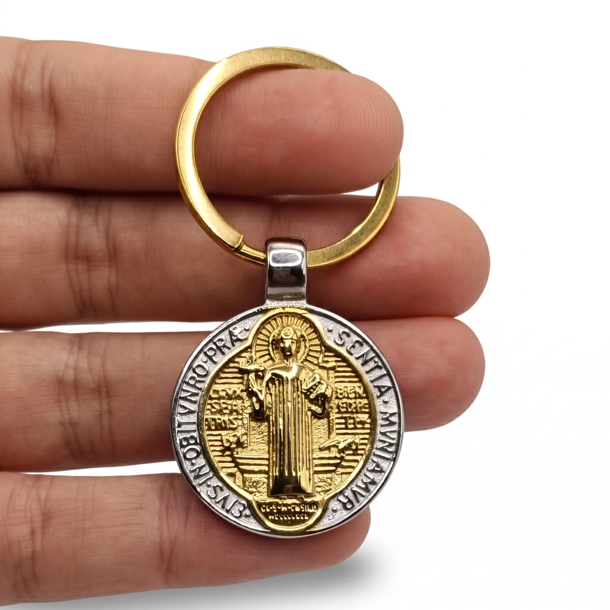 Llavero San Benito de Acero · Tarjeta con Oración