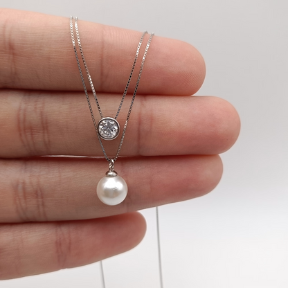 Collar Dos Almas en Plata con Moissanita y Perla. Ed. "Aniversario Elegancia"