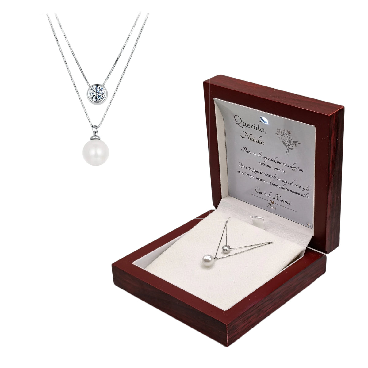 Collar Plata de Ley 925 con Moissanita y Perla  ·  Dos Almas