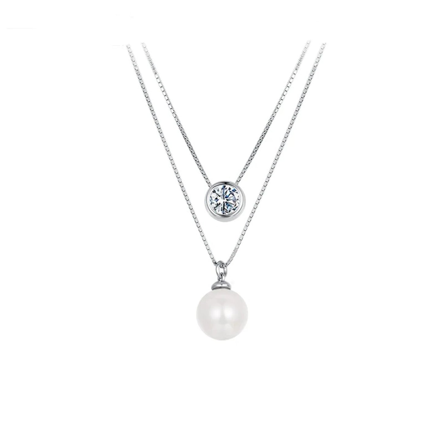 Collar Plata de Ley 925 con Moissanita y Perla  ·  Dos Almas