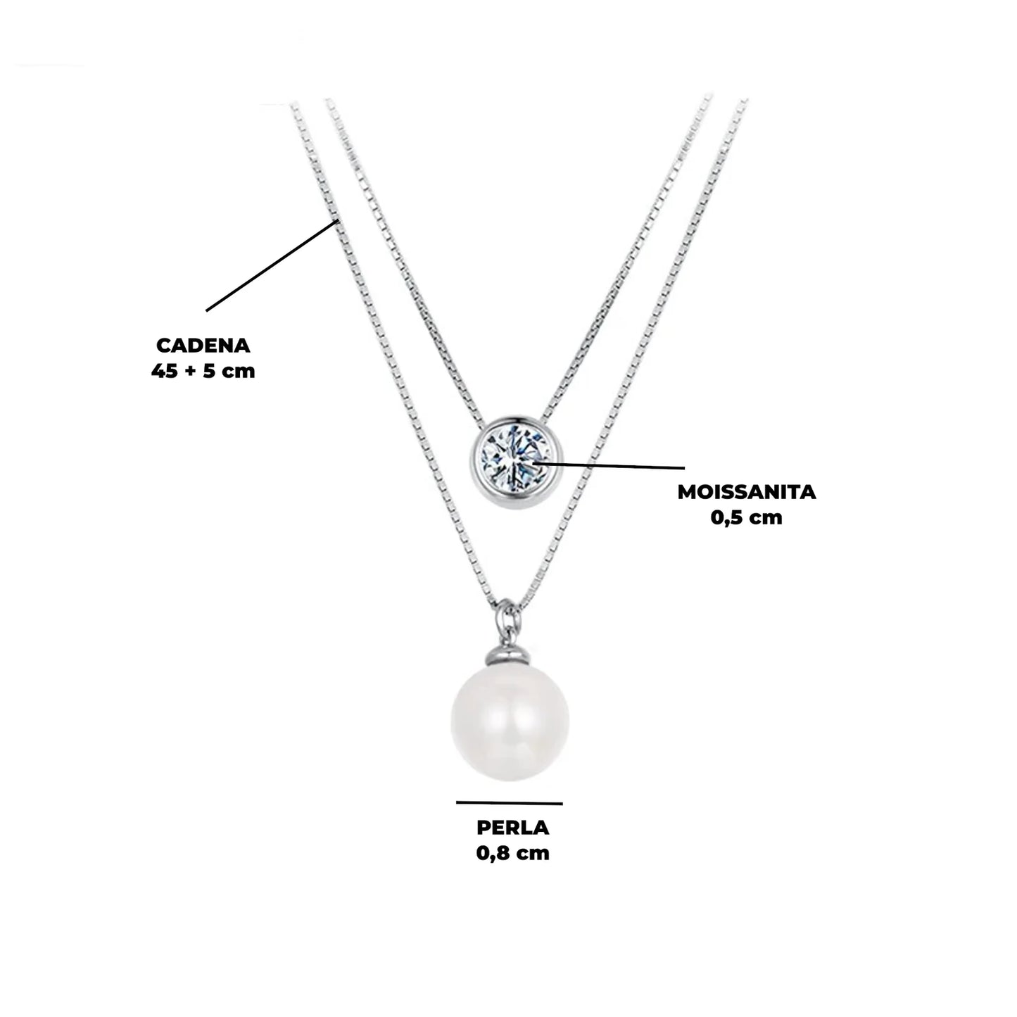 Collar Dos Almas en Plata con Moissanita y Perla. Ed. "Aniversario Elegancia"