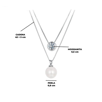 Collar Dos Almas en Plata con Moissanita y Perla. Ed. "Aniversario Elegancia"