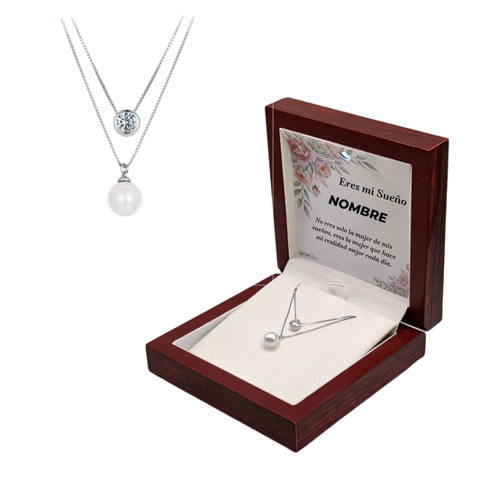 Collar Dos Almas en Plata con Moissanita y Perla. Ed. "Mi Sueño"