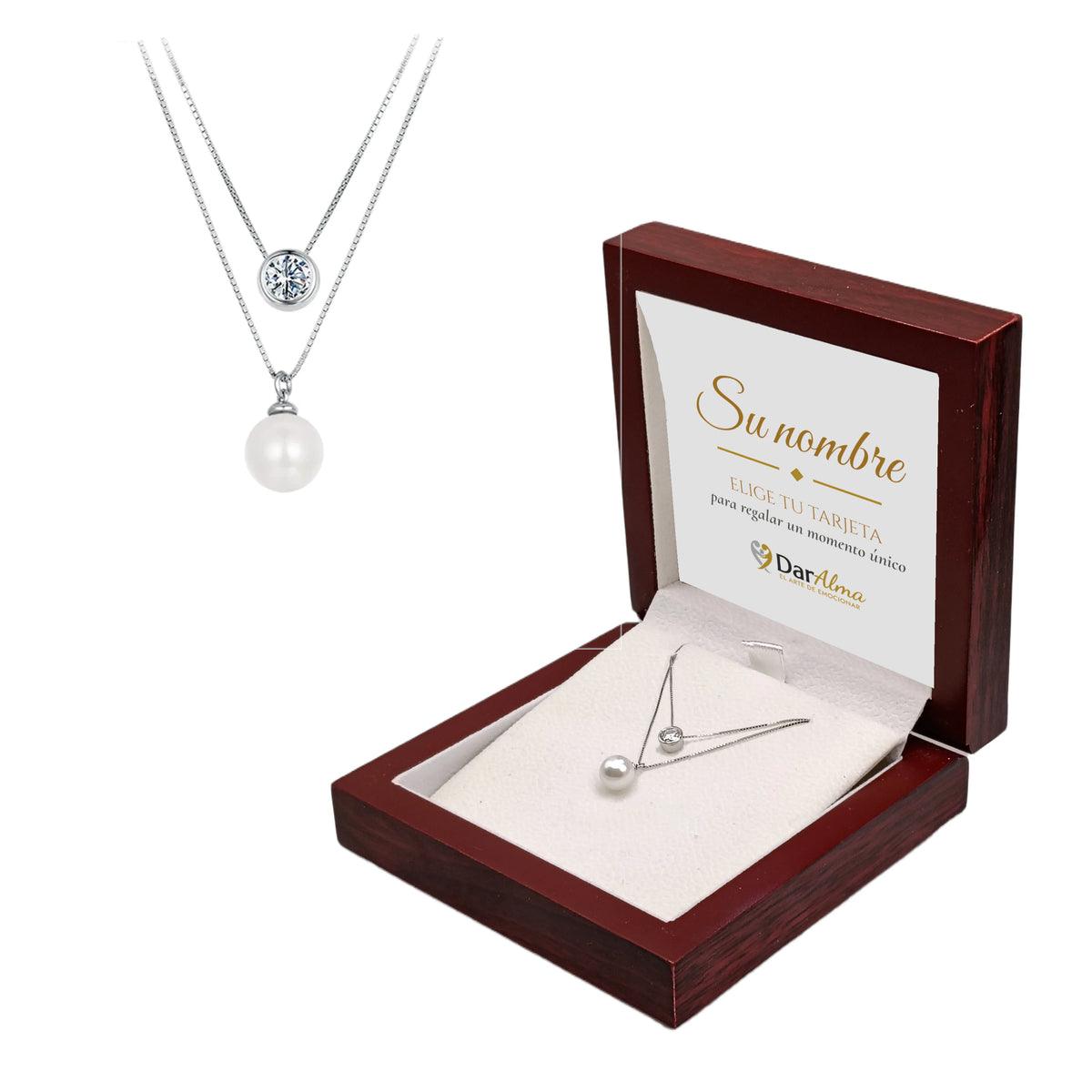 Collar Plata de Ley 925 con Moissanita y Perla  ·  Dos Almas