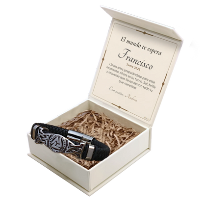 Pulsera Cuero y Acero para Hombre · Fuerza y Honor