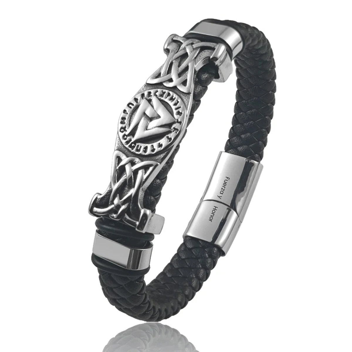 Pulsera Cuero y Acero para Hombre · Fuerza y Honor