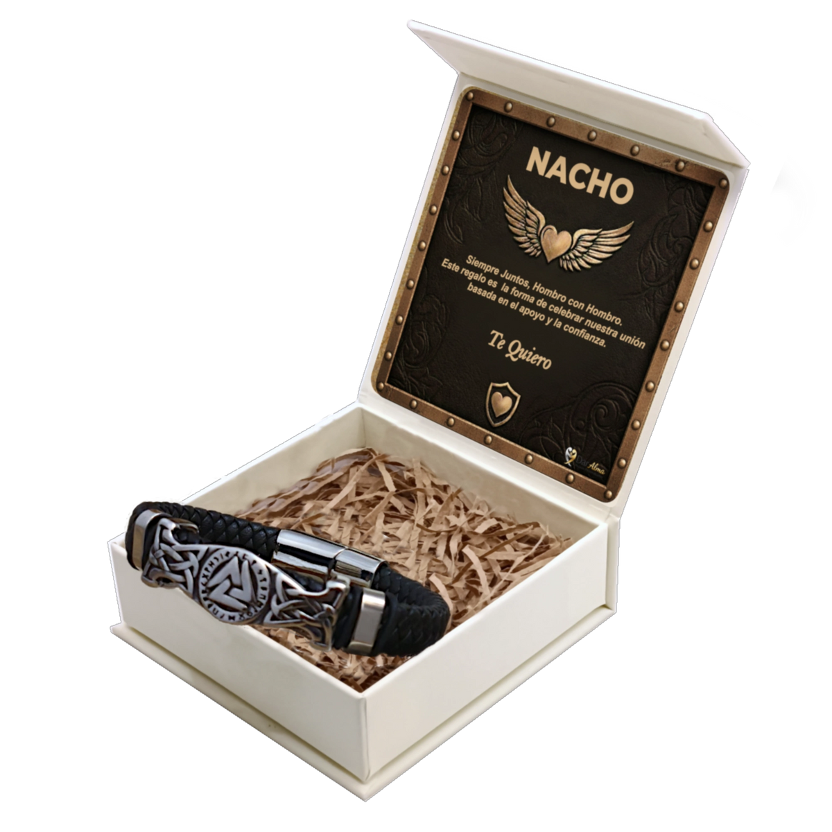 Pulsera Cuero y Acero para Hombre · Fuerza y Honor