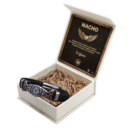 Pulsera Cuero y Acero para Hombre · Fuerza y Honor
