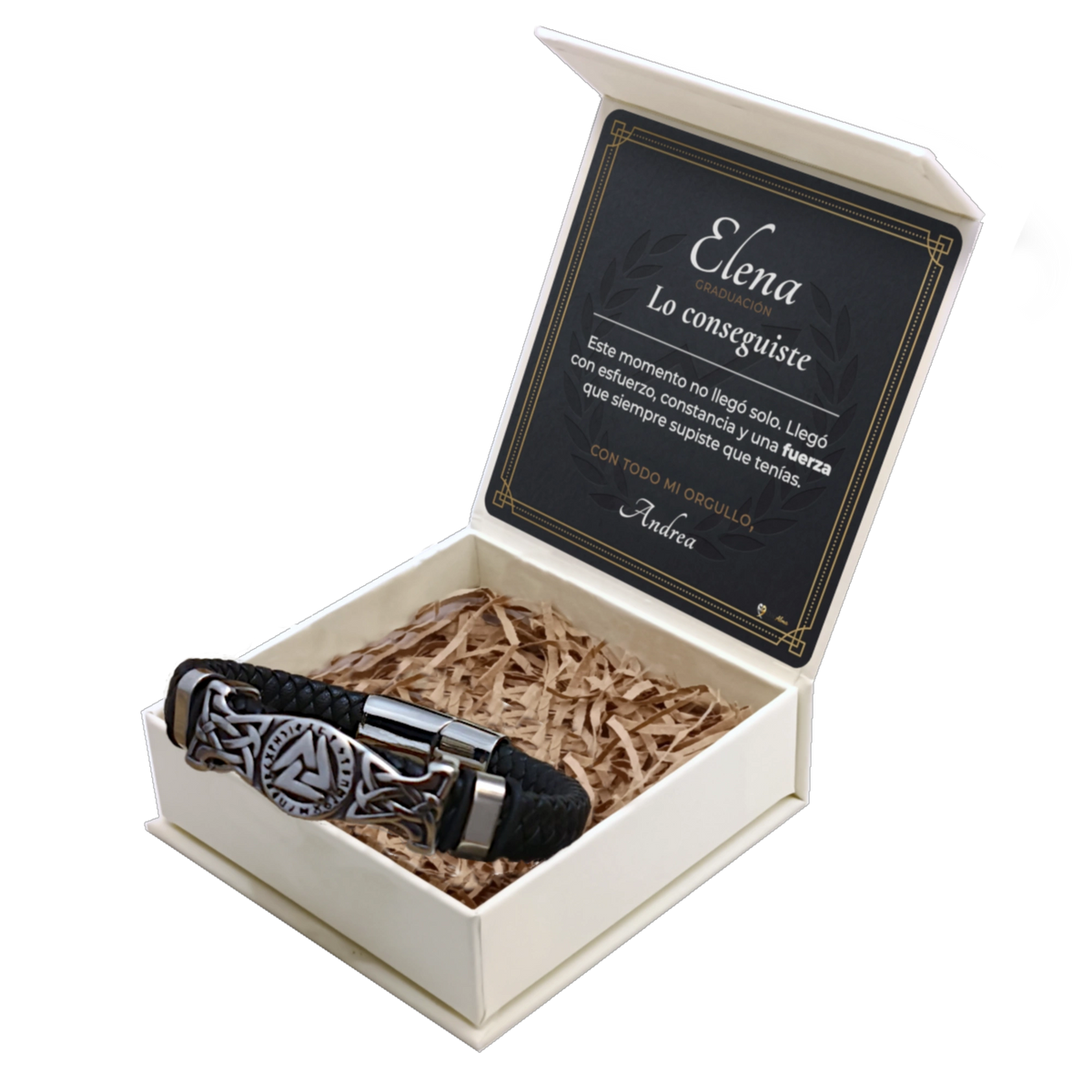 Pulsera Cuero y Acero para Hombre · Fuerza y Honor