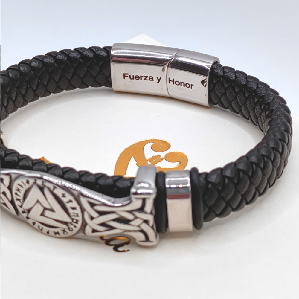 Pulsera Cuero y Acero para Hombre · Fuerza y Honor