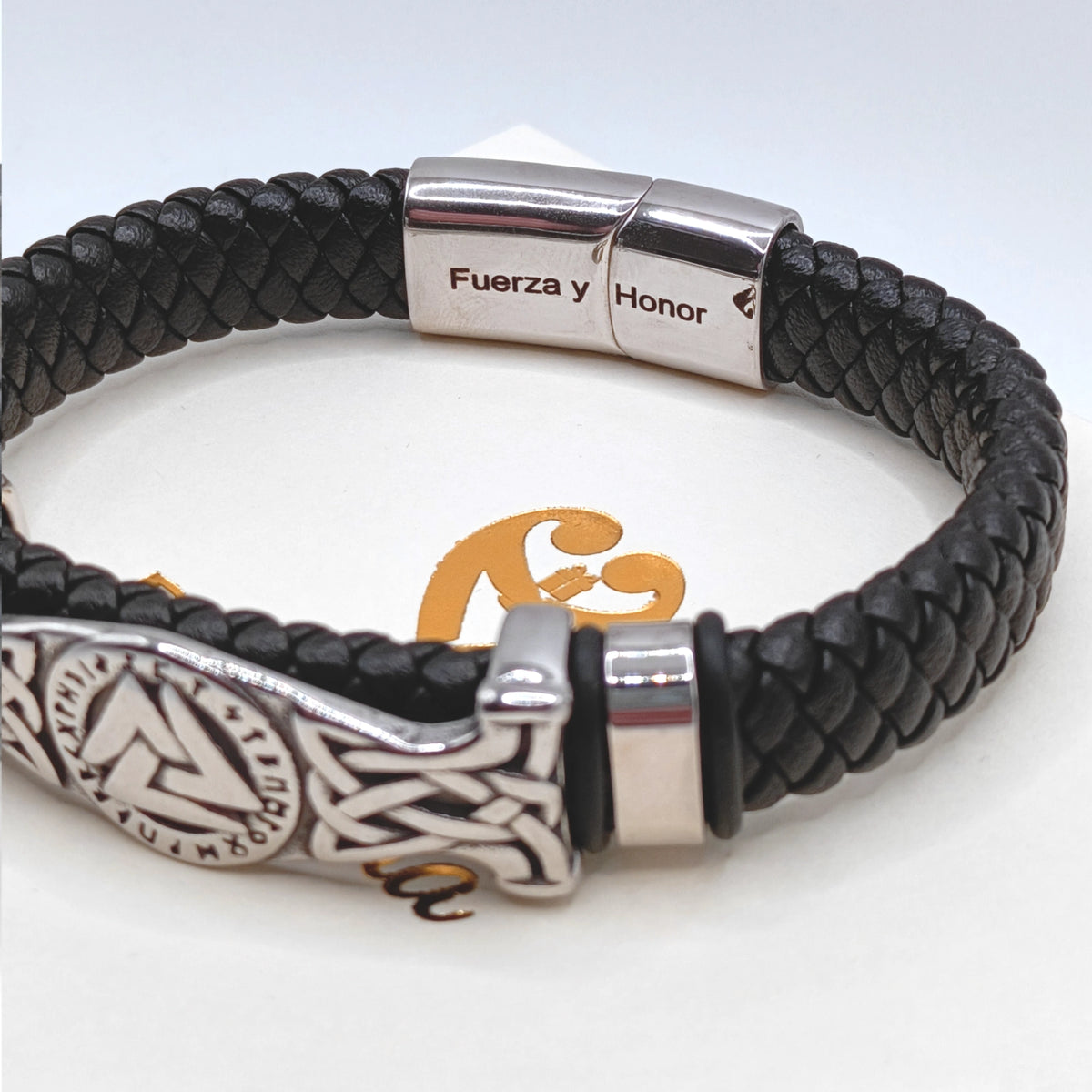 Pulsera Cuero y Acero para Hombre · Fuerza y Honor