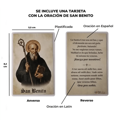 Colgante San Benito en Inox. Ed. "Siempre a tu Lado" + Tarjeta con Oración