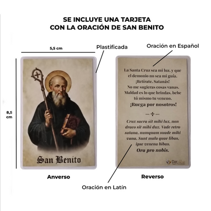 Colgante San Benito en Inox. Ed. "Compañia" + Tarjeta con Oración