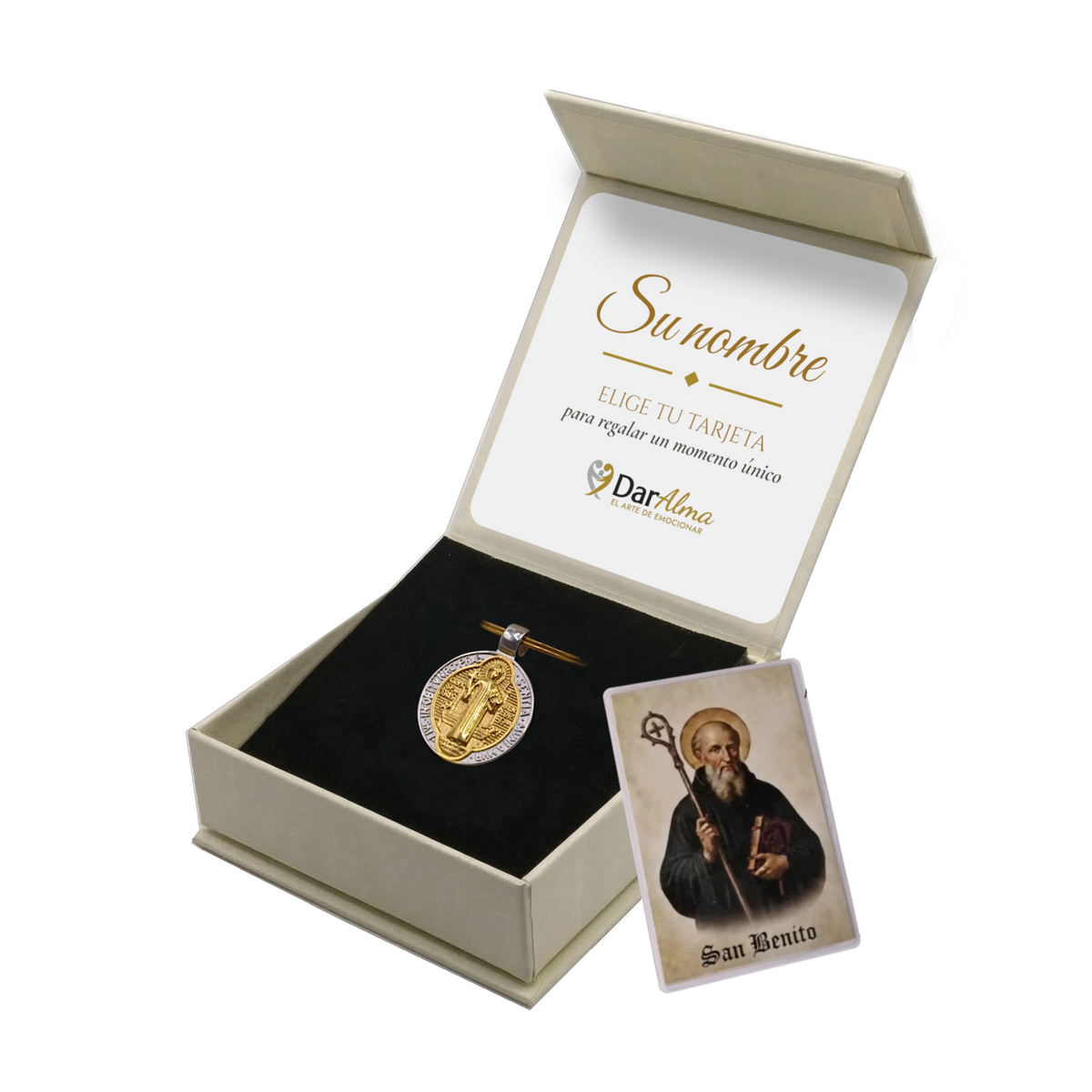 Llavero San Benito de Acero · Tarjeta con Oración