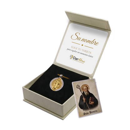 Llavero San Benito de Acero · Tarjeta con Oración