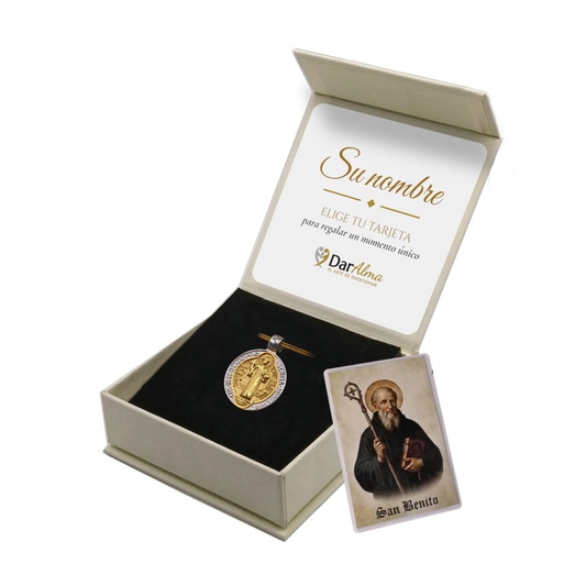 Llavero San Benito de Acero · Tarjeta con Oración