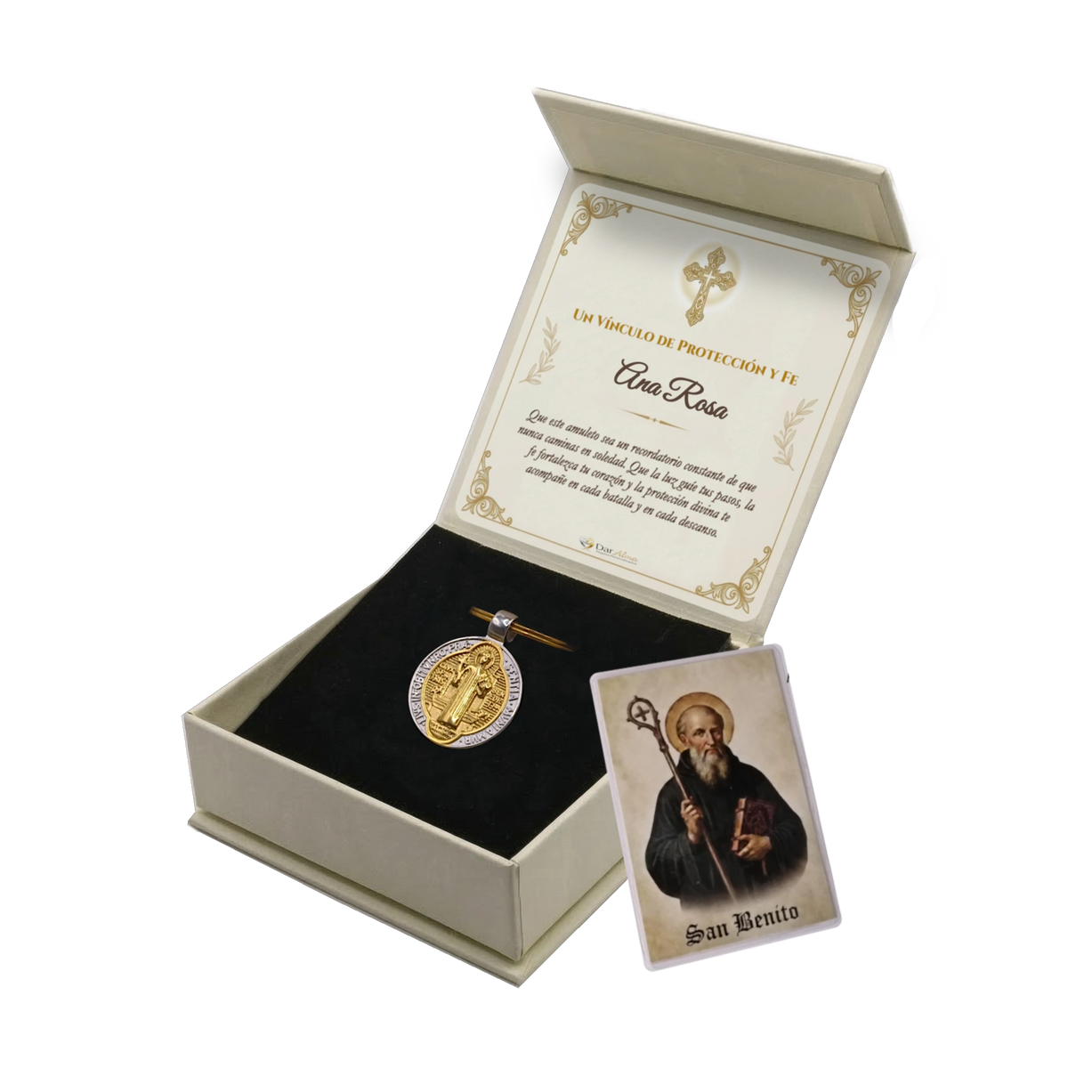 Llavero San Benito de Acero · Tarjeta con Oración