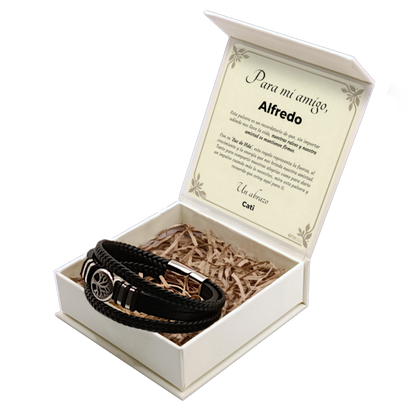 Pulsera de Cuero y Acero para Hombre · Luz de Vida