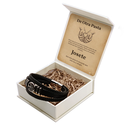 Pulsera de Cuero y Acero para Hombre · Luz de Vida