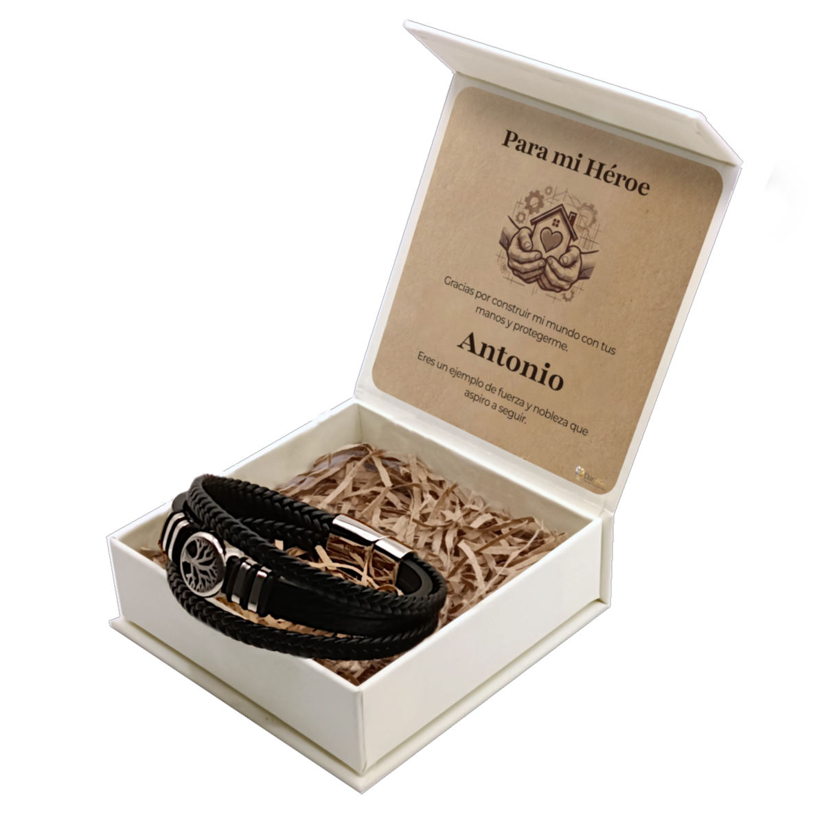 Pulsera de Cuero y Acero para Hombre · Luz de Vida