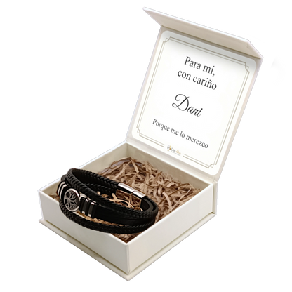 Pulsera de Cuero y Acero para Hombre · Luz de Vida