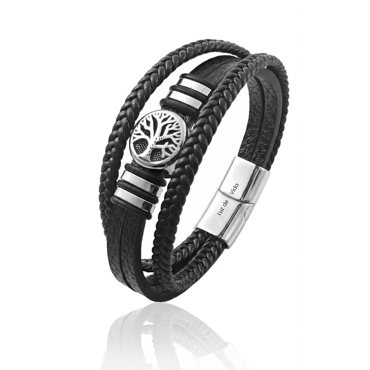 Pulsera de Cuero y Acero para Hombre · Luz de Vida