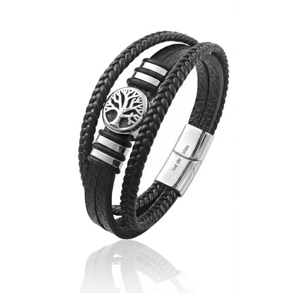 Pulsera de Cuero y Acero para Hombre · Luz de Vida