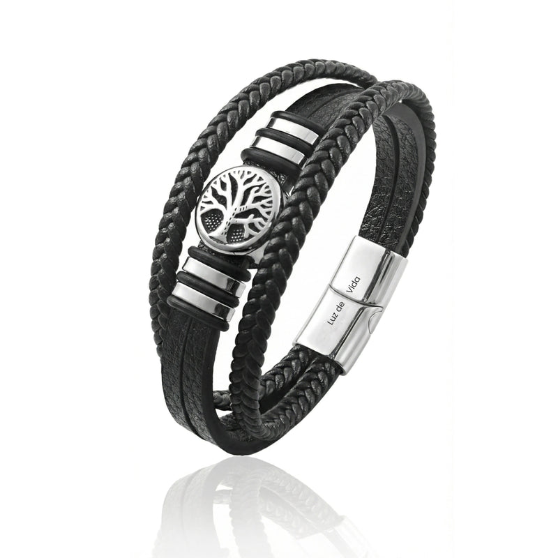 Pulsera de Cuero y Acero para Hombre · Luz de Vida