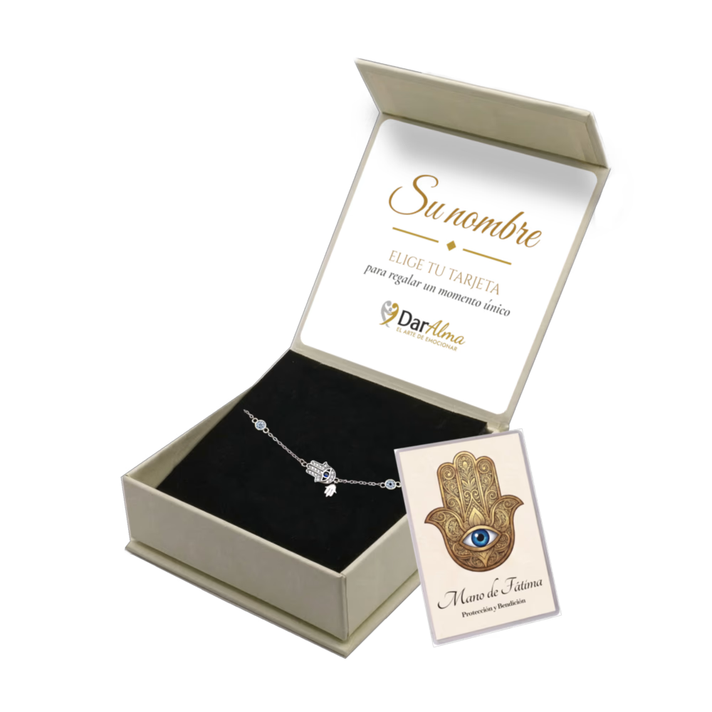Pulsera Plata de Ley 925 · Protectora con Mano de Fatima  ·  Tarjeta con oración