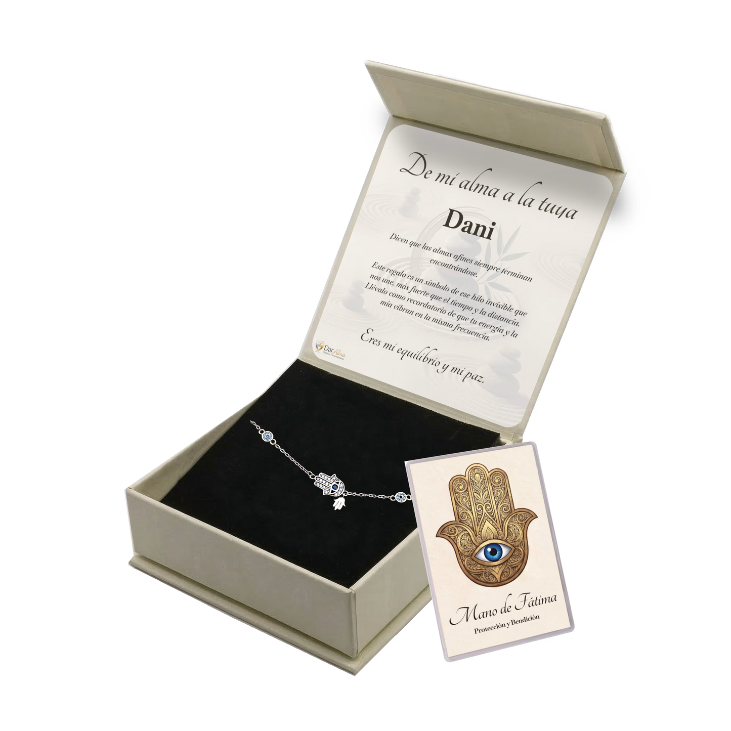 Pulsera Protectora en Plata. Ed. "Equilibrio" + Tarjeta con Oración