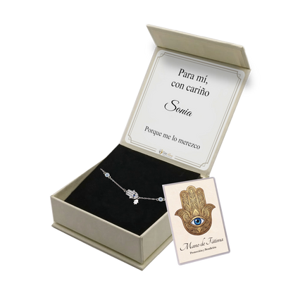 Pulsera Protectora en Plata. Ed. "Para mi" + Tarjeta con Oración