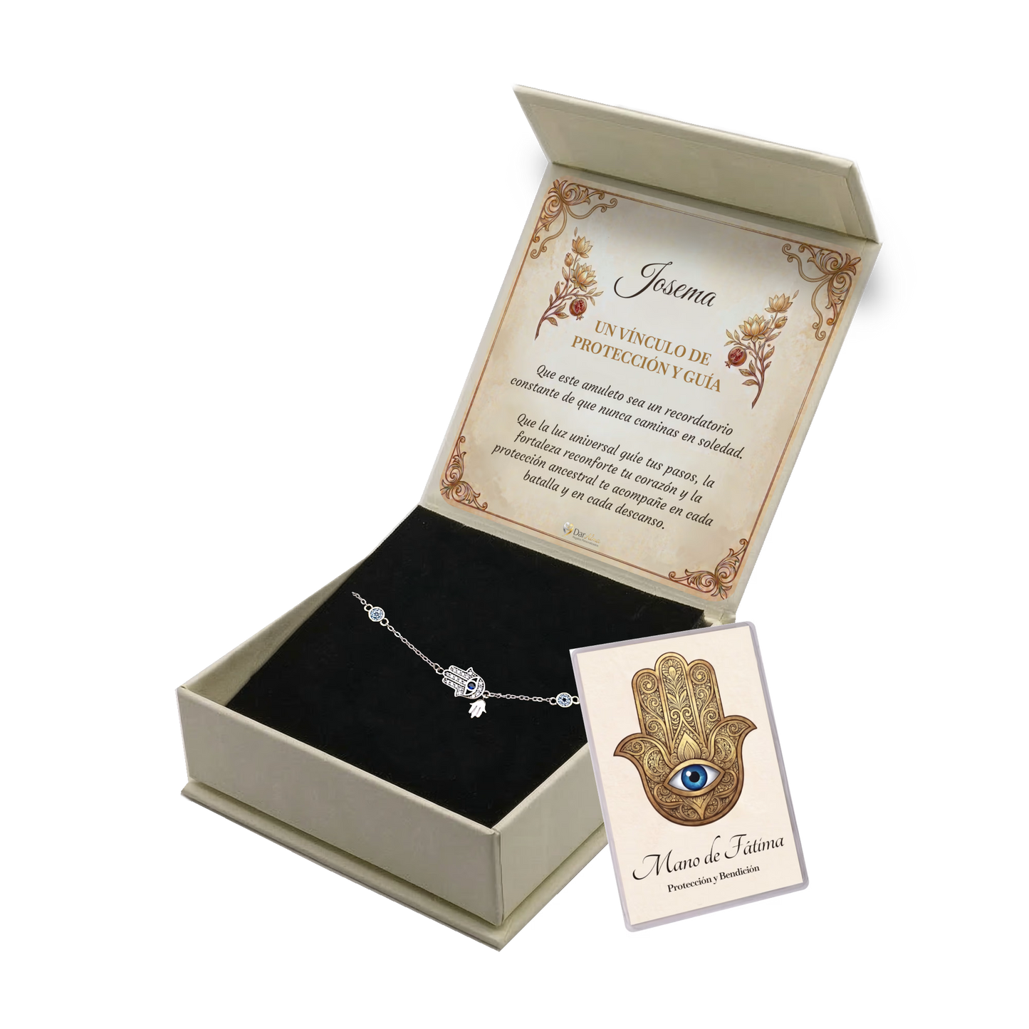 Pulsera Protectora en Plata. Ed. "Proteccion y Guia" + Tarjeta con Oración