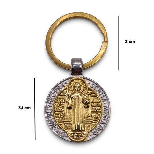 Llavero San Benito de Acero · Tarjeta con Oración