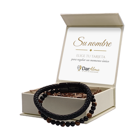 Pulsera de Cuero y Ojo de Tigre · Alma Fuerte