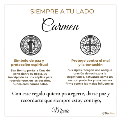 Colgante San Benito en Inox. Ed. "Siempre a tu Lado" + Tarjeta con Oración