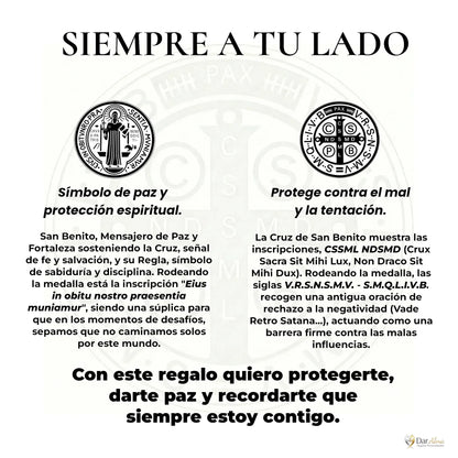 Colgante San Benito en Inox. Ed. "Siempre a tu Lado" + Tarjeta con Oración