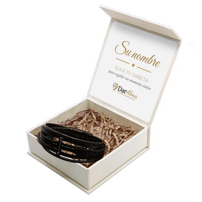 Pulsera Cuero y Acero · Protección Divina