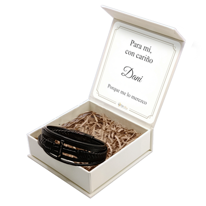 Pulsera Cuero y Acero · Protección Divina