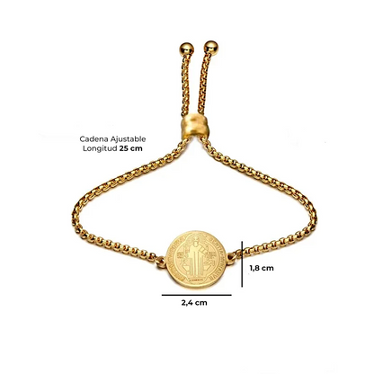 Pulsera San Benito en Inox. Ed. "Equilibrio" + Tarjeta con Oración